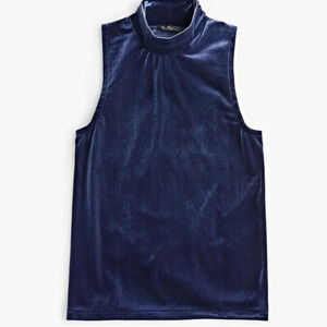 NWT J Crew Shell Navy Velvet Mock Neck Sleeveless Size M